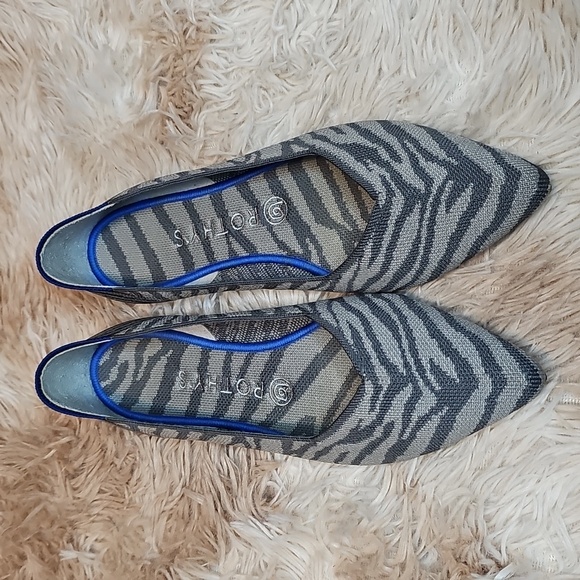 Rothy’s The Point Size 9.5 Gray Zebra Stripe Flats - Picture 2 of 9